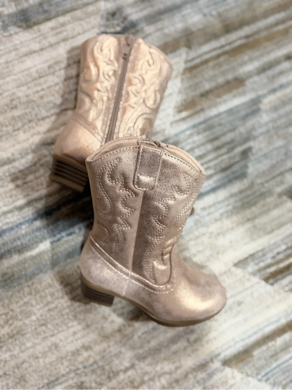 Girls Metallic Blush Cowboy Boots with Side Zip